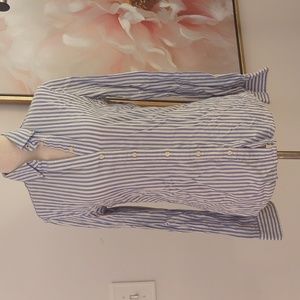 Banana Republic Blue Striped Oxford Button Down, Size XS